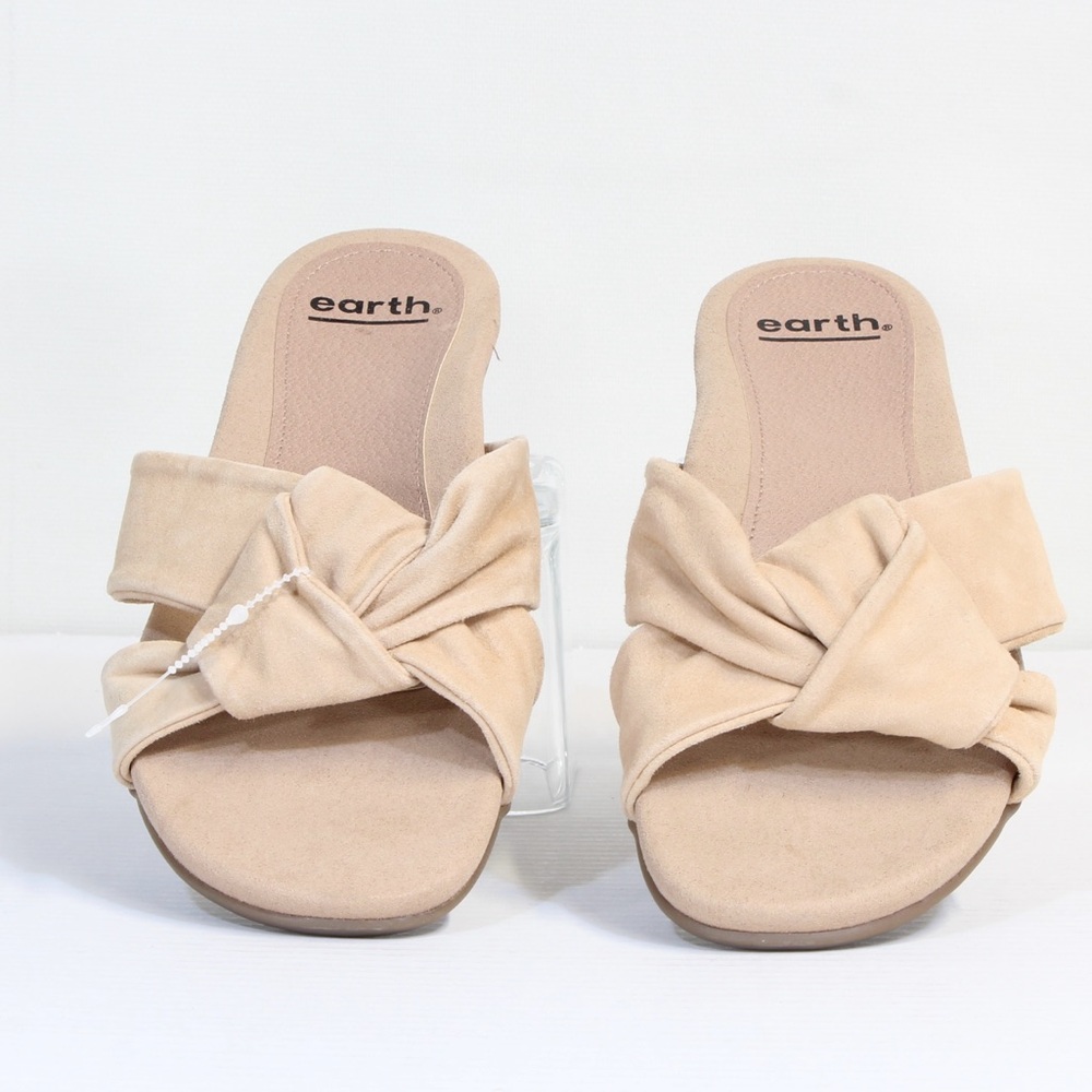 Earth Alder Aida Tan Knotted Suede Slide Slip On Flat Sandals NWT NIB 8W - Picture 2 of 10